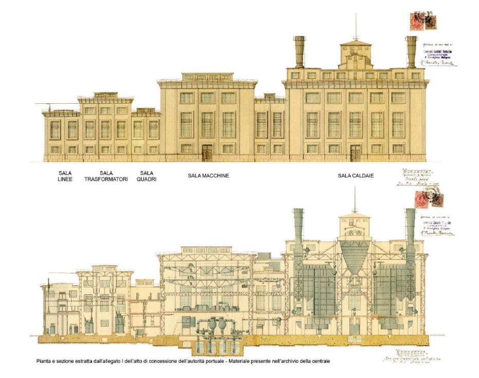 Pianta e Sezione Centrale Termoelettrica del Porto di Genova
